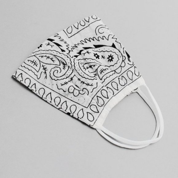 White Paisley Print Bandana Face Mask - Picture 3 of 4
